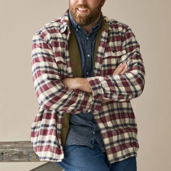 L.L. Bean Blue Plaid Heavyweight Fleece Lined Chore Shirt Jacket Shacket - Picture 7 of 12